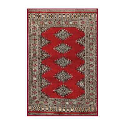 Tapis rouge/noir/bleu foncé traditionnel