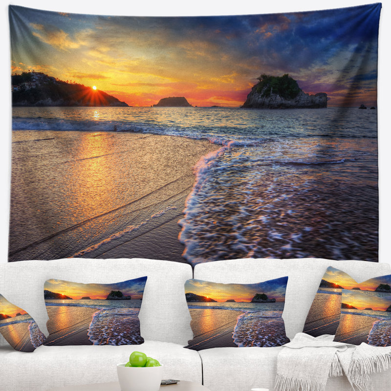 Tapisserie de sandy beach avec ondulations en avec accessoires suspendus en polyester mer mer et inclus, H 32 po x l 39 po