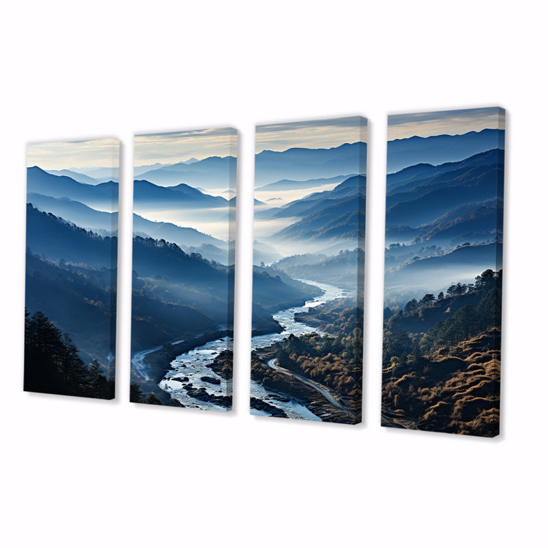 «Blue and White Mountain Majesty Panorama I - Mountains», art mural 4 pièces, H 28 po x l 48 po