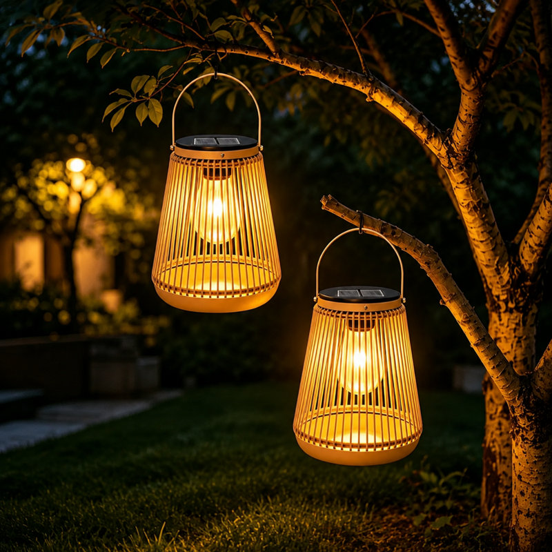 Lanterne solaire tissée en rotin pour l'extérieur, lumière de jardin à DEL blanc chaud imperméable 2 700 K