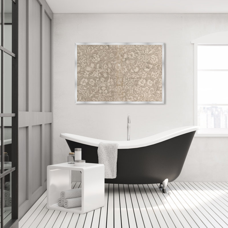 Aesthetic Beige Floral Pattern Canvas by Oliver Gal, 32" H x 47" W, Silver