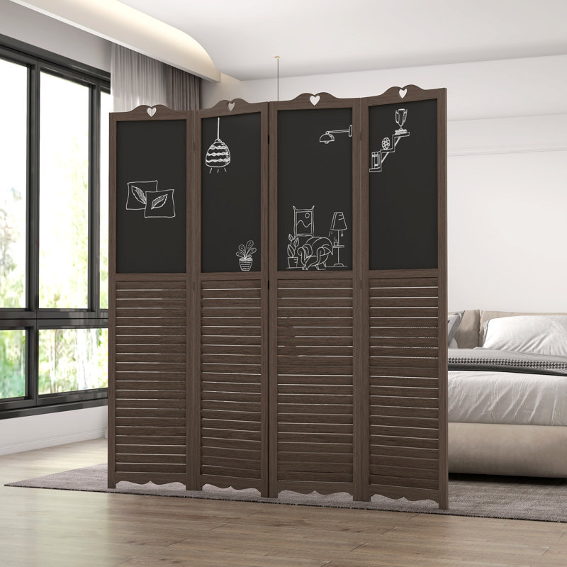 4 clôtures d'intimité, hauteur 67 po, brun noyer avec tableau noir pour écran de chambre pliable, 4, 5,5 pi