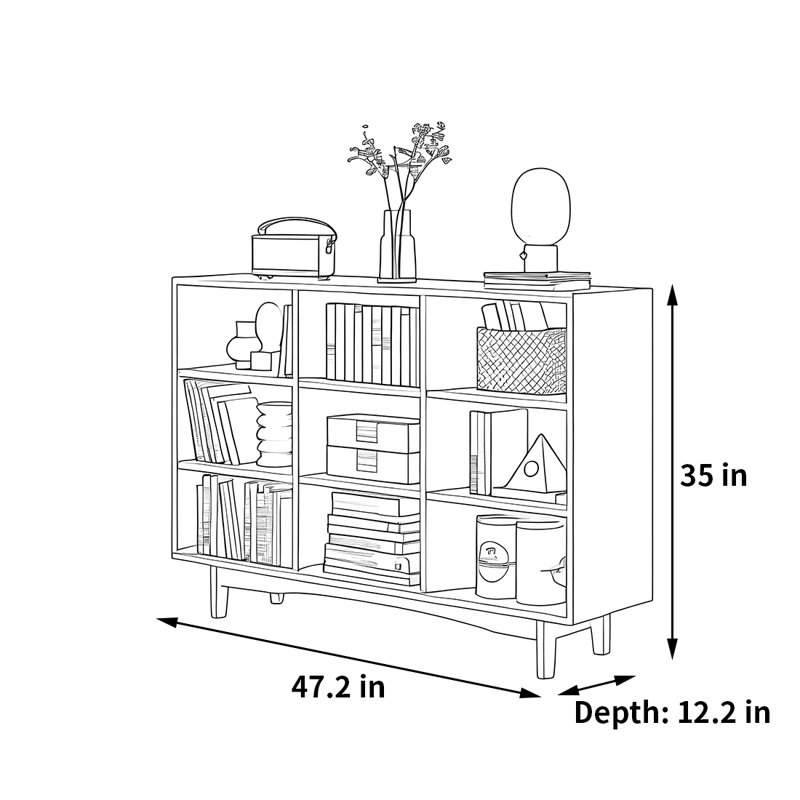 Bibliothèque de rangement domestique, H 35 po x l 47,2 po x P 12,2 po, Brun