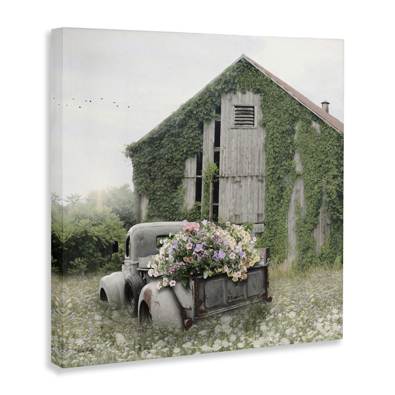 Vintage Farmhouse Barn with Flowering Truck Canvas Art, 24 x 24