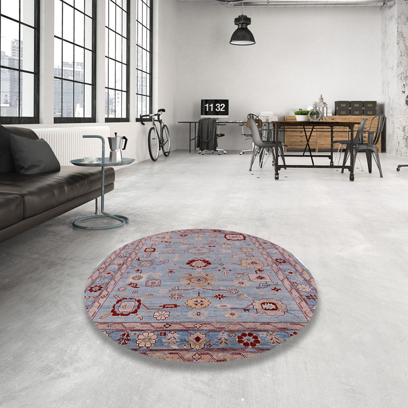 Tapis oriental bleu / rouge clair, Rond 4 pi