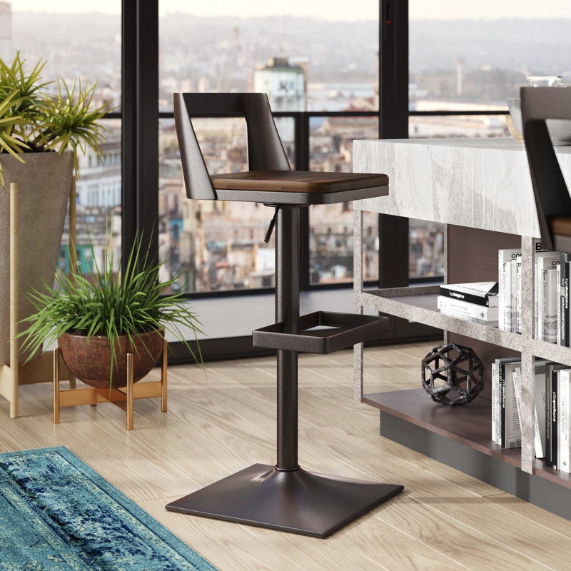 Flagler Swivel Adjustable Height Counter Stool with Metal Frame, Antique/Espresso