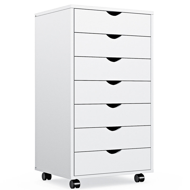 Commode à 7 tiroirs avec roulettes, Blanc / Blanc