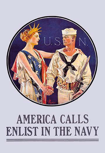 " America Calls - Enlist In The Navy " by Joseph C. Leyendecker, 42" H x 28" W x 1.5" D