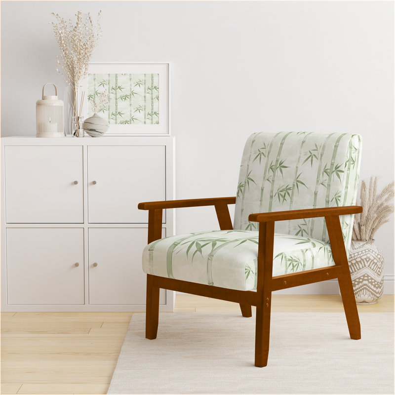 Chaise d'appoint Coastal - Fauteuil en bambou, Accoudoirs carrés bruns