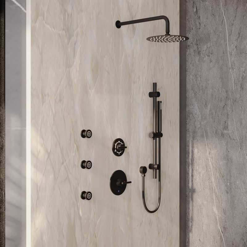 Système de douche mural complet à 3 fonctions SlideLux avec 3 jets de corps et barre coulissante, Noir mat