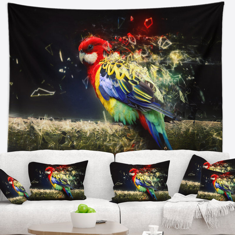 Perroquet coloré sur une tapisserie, H 50 po x l 60 po
