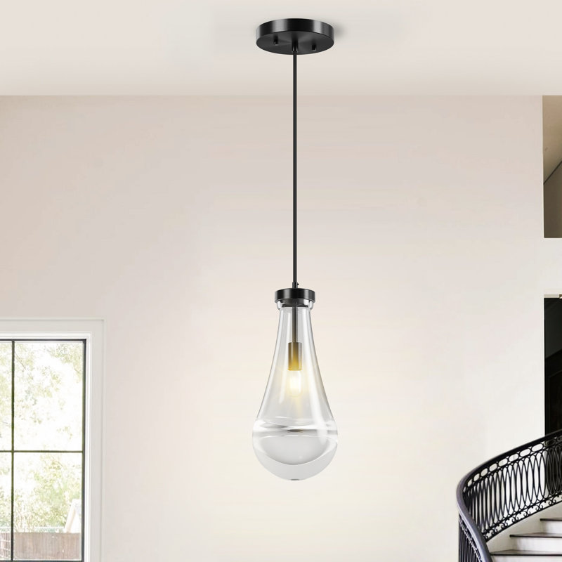 Glass Teardrop Pendant Light, Matte Black