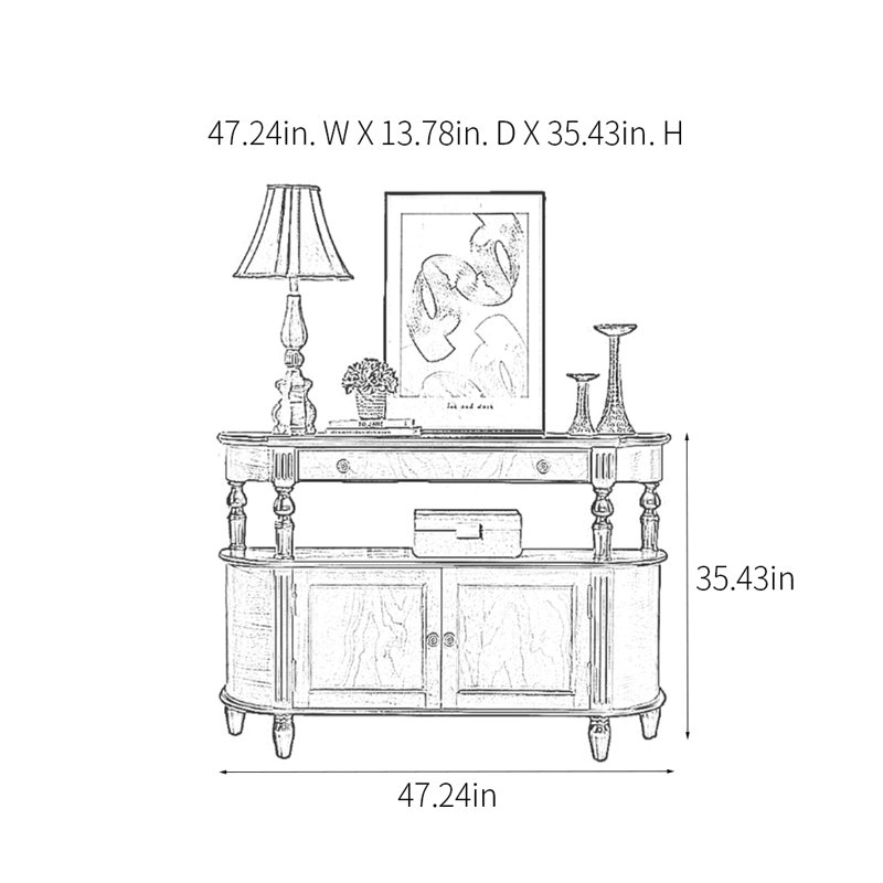 Retro Multifunctional Console Table, 35.43" H x 47.24" W x 13.78" D