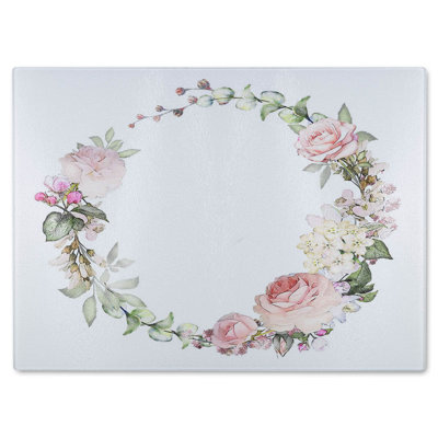 Watercolour Flowers Glass Chopping Board