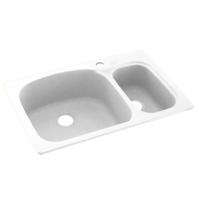 Évier de cuisine à double cuve à montage sur plan solide 33 "x 22", Blanc