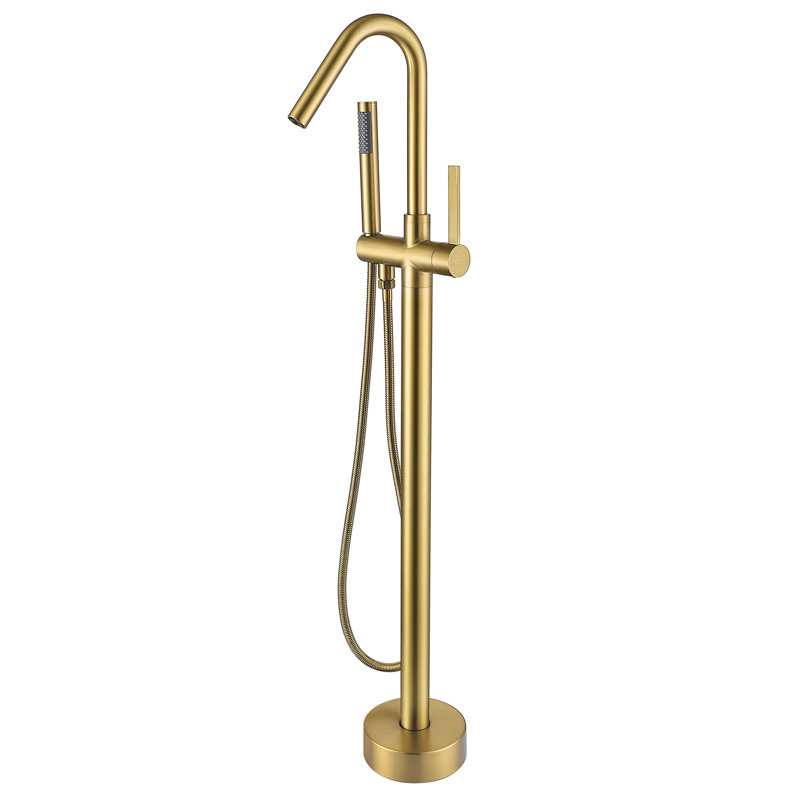 Floor Tub Filler with Diverter, Brushed Brass