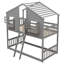 Lit superposé simple au dessus d'un lit simple avec toit, fenêtre, boîte de fenêtre, porte, avec barrières de sécurité et échelle,-2063014374