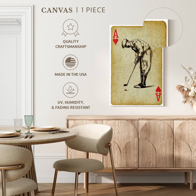 Ace sur des cœurs jouant au golf, H 24 po x l 16 po