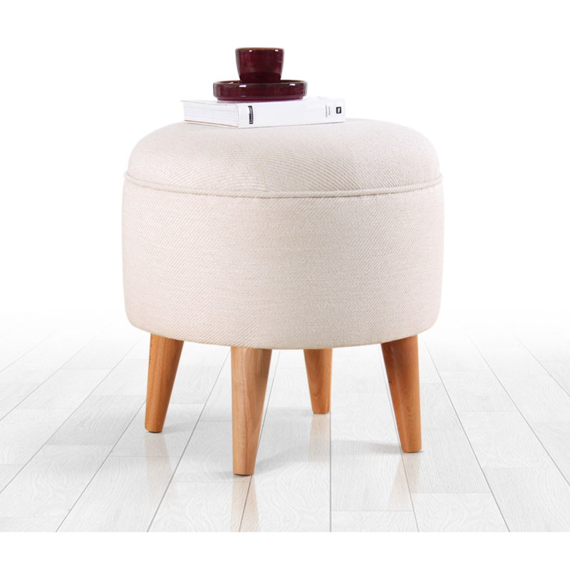 Pouf bohémien scandinave, couleur crème, 15,7 po de diamètre x 16,5 po de hauteur | 50% coton / 50% velours, 35 éponges orthopédiques, pieds en bois durables | Sièges élégants et confortables pour la décoration intérieure