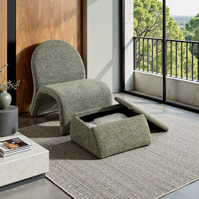 Fauteuil d'appoint sans accoudoirs avec rangement et repose-pieds Effortlessly Stylish | Conception moderne peu encombrante pour le salon, la chambre à coucher et le bureau