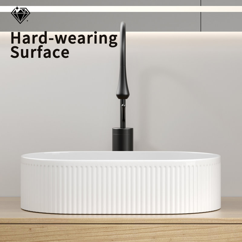 Oval Bathroom Sink Above Counter,19″ X 12″ White Porcelain Vessel Sink, Modern Vanity Bowl Sink, Art Ceramic Wash Basin