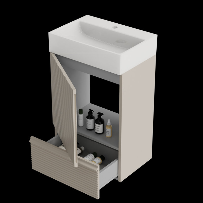 Meuble-lavabo autoportant pour salle de bain avec lavabo en céramique, Gris