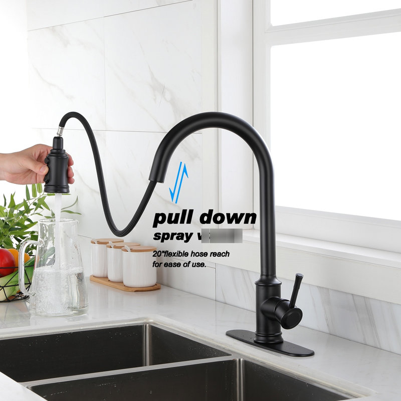 Matte Black Stainless Steel Touch Kitchen Faucet With Pull Down , 360 - Degree Nozzle Rotation, Single Handle Flow And Temperature Regulation, Corrosion Finish, 16.62 In Depth, 10.34 Width, 2.54