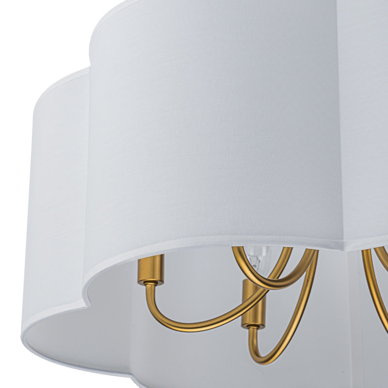 Lustre 6 lumières à abat-jour en tissu blanc 