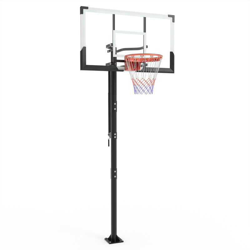 Panier de basketball dans le sol réglable de 54 po, hauteur de 7,7 à 10 pi avec manivelle, panneau de PC incassable et rebord en acier massif