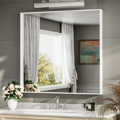 Square Bathroom Vanity Mirror with Aluminum Frame and Tempered Glass