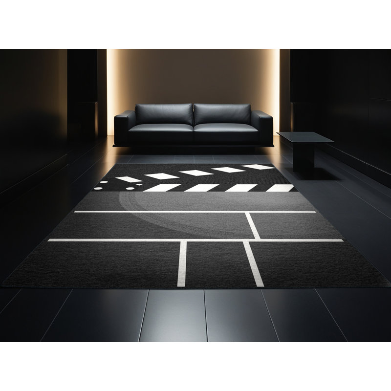 Tapis à damier moderne gris délavé à la machine Osnat Clapperboard, 6 x 9