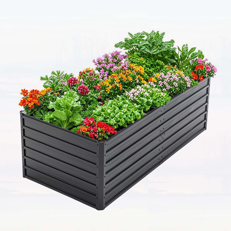 Ensemble de jardin surélevé, boîte à fleurs ergonomique en métal sans pliage, base ouverte pour le drainage - Assemblage facile