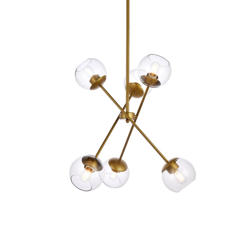Lustre sphérique spoutnik 6 lumières Geza, Laiton, Transparent
