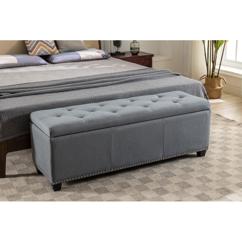 Allex Fabric Upholstered Storage Bench, Dark Grey