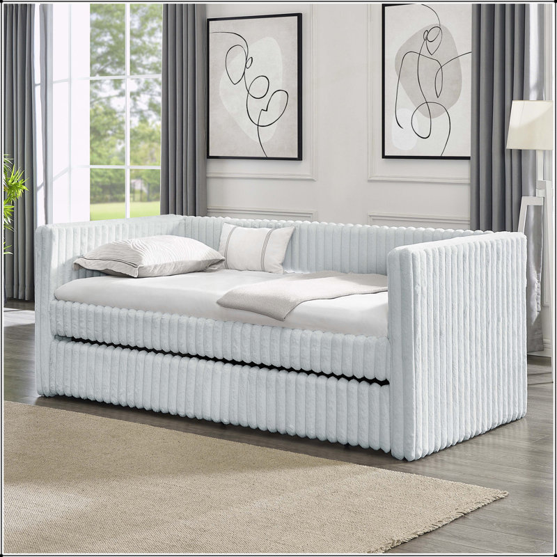 Canapé-lit rembourré polyvalent avec fonction coulissante pour un confort accru, Gris clair