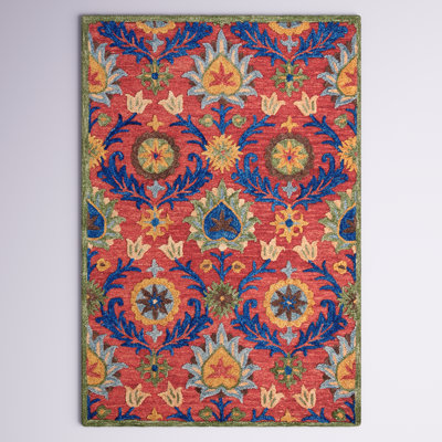 Gulledge Oriental Handmade Tufted Red/Blue/Yellow Area Rug