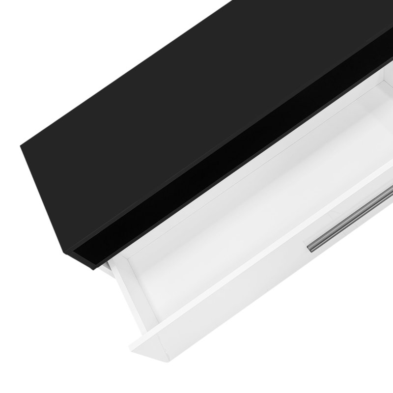 White With Black High Gloss TV Stand For 60 To 70 Inch Tvs With 2 Closed Storage Spaces, 1 Door And 1 Drawer