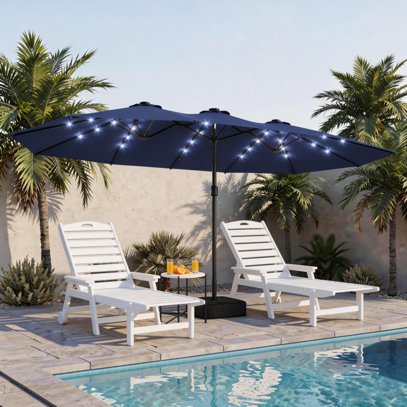 Parasol de marché rectangulaire avec base 15 pi x 8 pi 10 ans sans décoloration, 15 Ft, Light Navy Blue