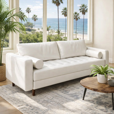 Kohrs 70" Mid Century Faux Leather Square Arm Sofa