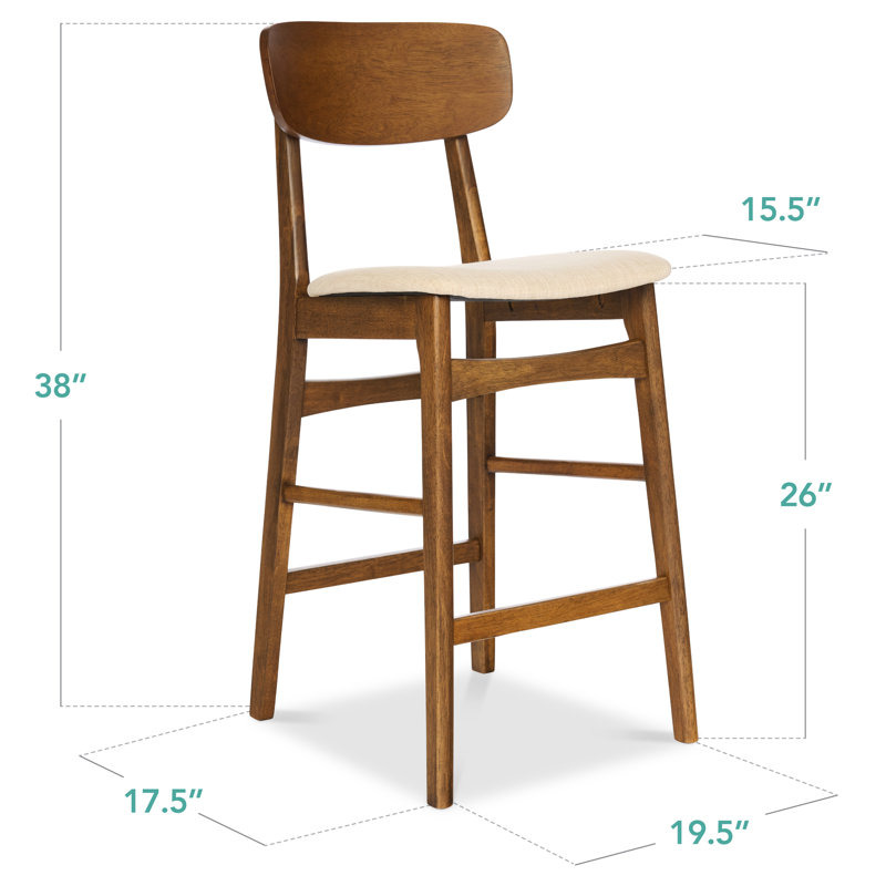  2-Piece Farmhouse Counter Height Bar Stool Set W/ Cushioned Seat, Wooden Backrest - Walnut/Cream