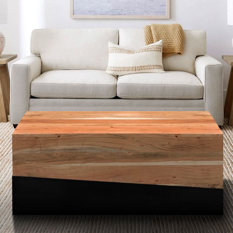 Caelin Industrial Rectangular Coffee Table With Wooden Frame, Brown, 14" H  x 45" L x 24" W