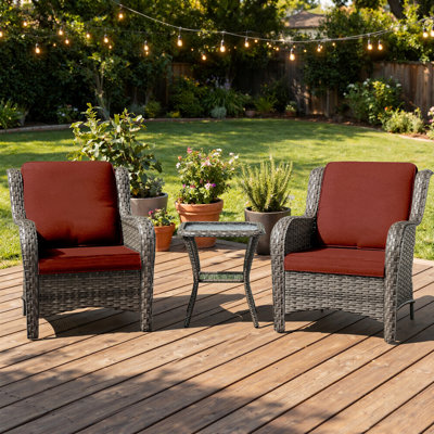 Ensemble de patio 3 pièces avec table basse et 2 chaises avec accoudoirs rembourrés pour l'extérieur