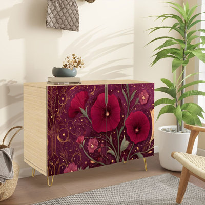 Sideboard Buffet Cabinet with Storage Mystical Nebula Flower Luxury Artistic with 2 Doors for Living Room and Kitchen