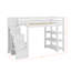 Lit mezzanine simple avec tablettes, escalier de rangement, garde-robe et lumière DEL
