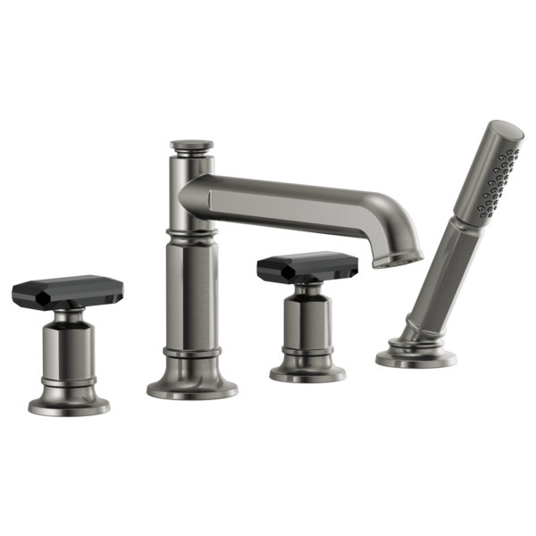 Invari® Roman Tub Faucet with Handshower, Luxe Steel, Knob