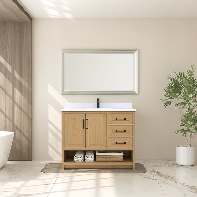 Ensemble de meuble-lavabo simple 42 po avec plateau en pierre blanche Maxbano