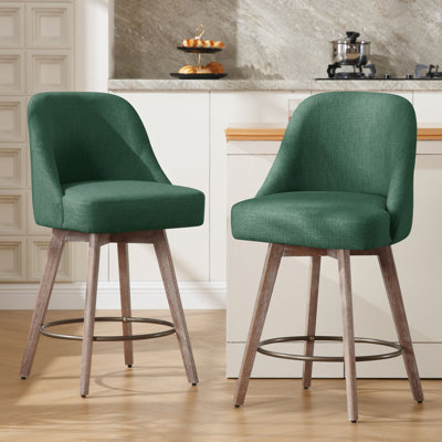 65CM Seat Height Modern Mid-Century Swivel Bar Stool with Backs and Wood Legs
