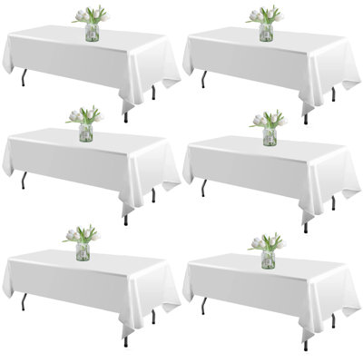 6 Pack White Table Cloth Rectangle Tablecloths 60X102 Inch,Polyester Table Cloth For 6 Foot Rectangle Tables,Wrinkle Resistant Washable Fabric Table C