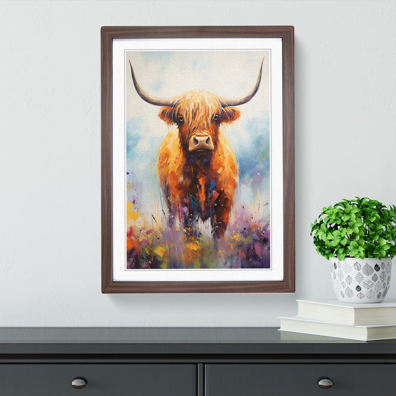 Highland Cow Symbolism No.2 - Framed Print, 64cm H x 46cm W x 2cm D, Walnut