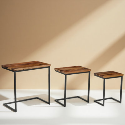 Modern Industrial Solid Wood Top Nesting Side Tables Set Of 3 by 17 Stories